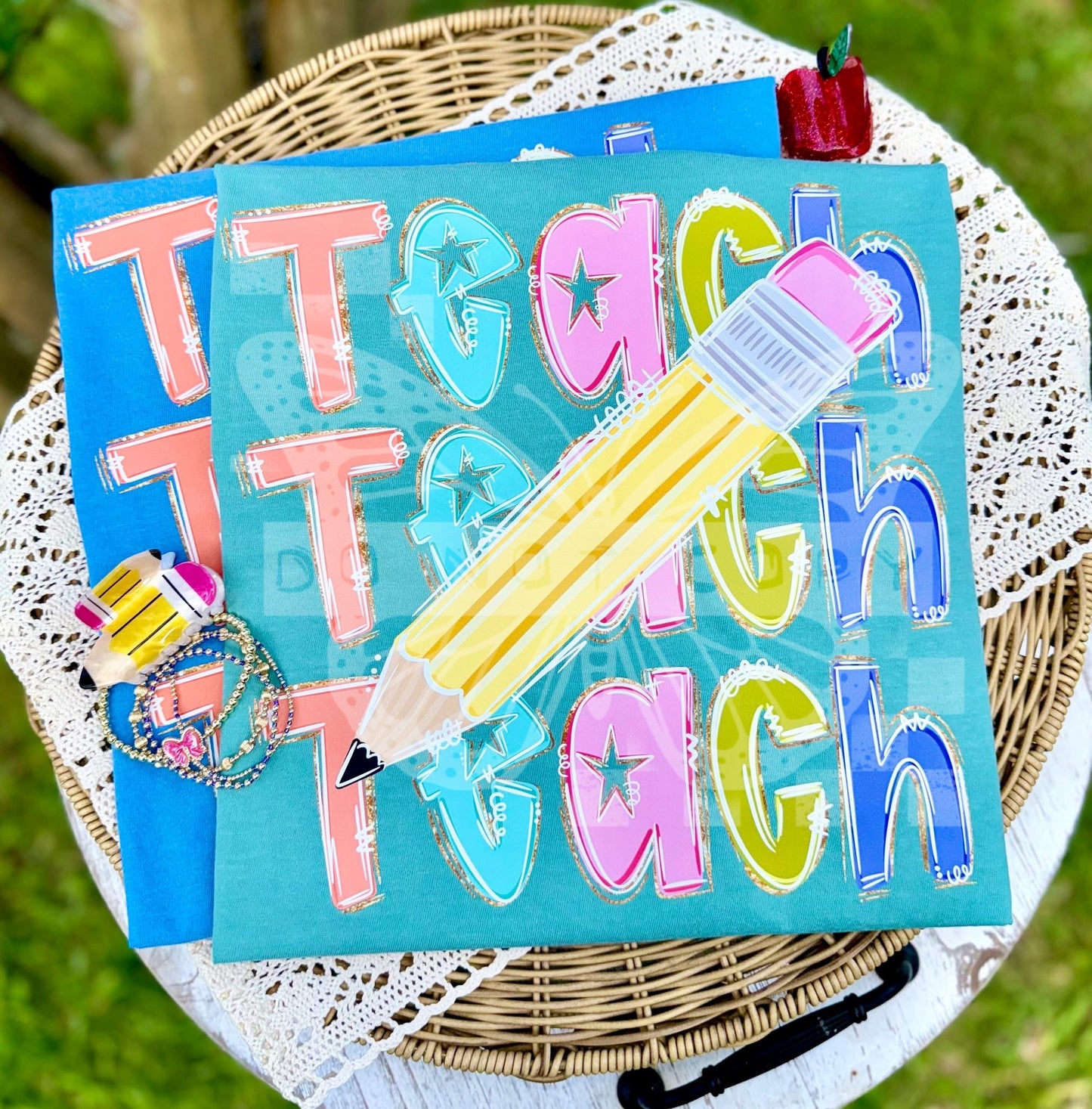 Teacher with Glitter Transfer