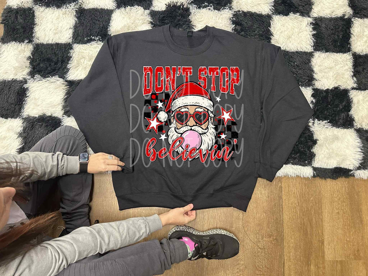 Don't Stop Believin Santa DTF transfer mockup