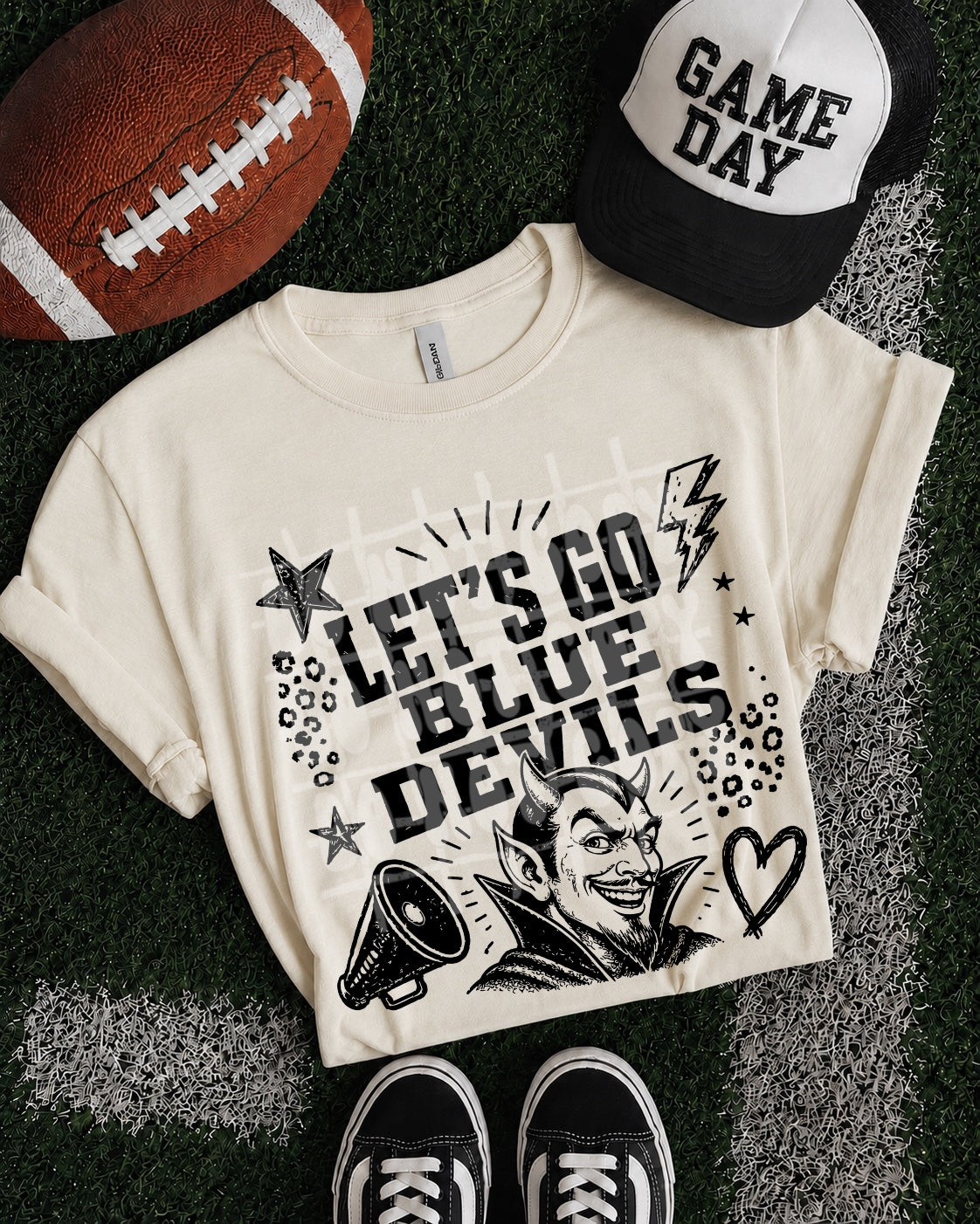 Let's Go Blue Devils DTF transfer mockup