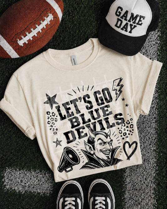 Let's Go Blue Devils DTF transfer mockup