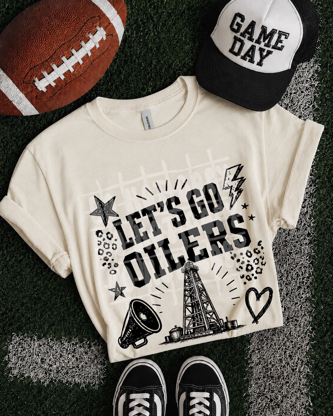 Let's Go Oilers transfer design on shirt mockup