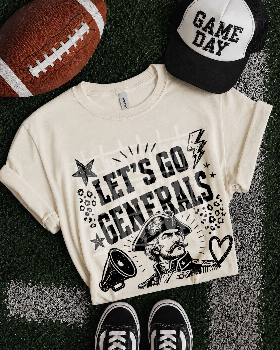Let's Go Generals transfer design on shirt mockup