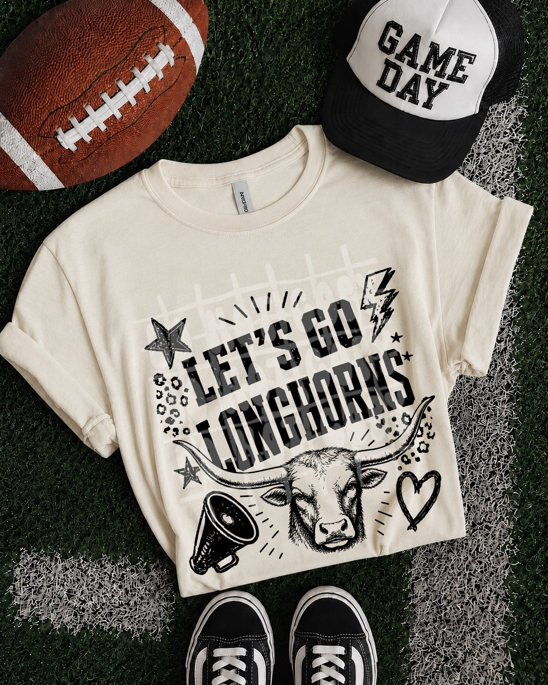 Let's Go Longhorns transfer design on shirt mockup
