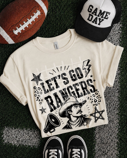 Let's Go Rangers transfer design on shirt mockup