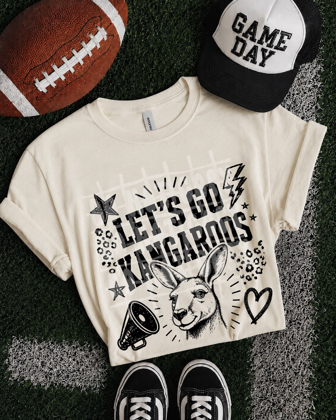 Let's Go Kangaroos transfer design on shirt mockup