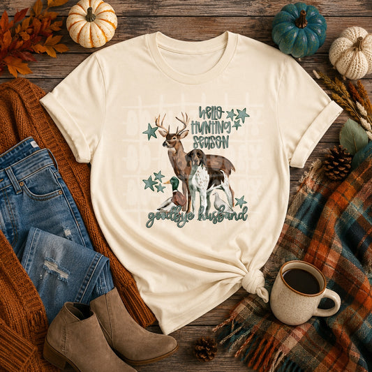 Hells Hunting Season Goodbye Husband DTF transfer mockup