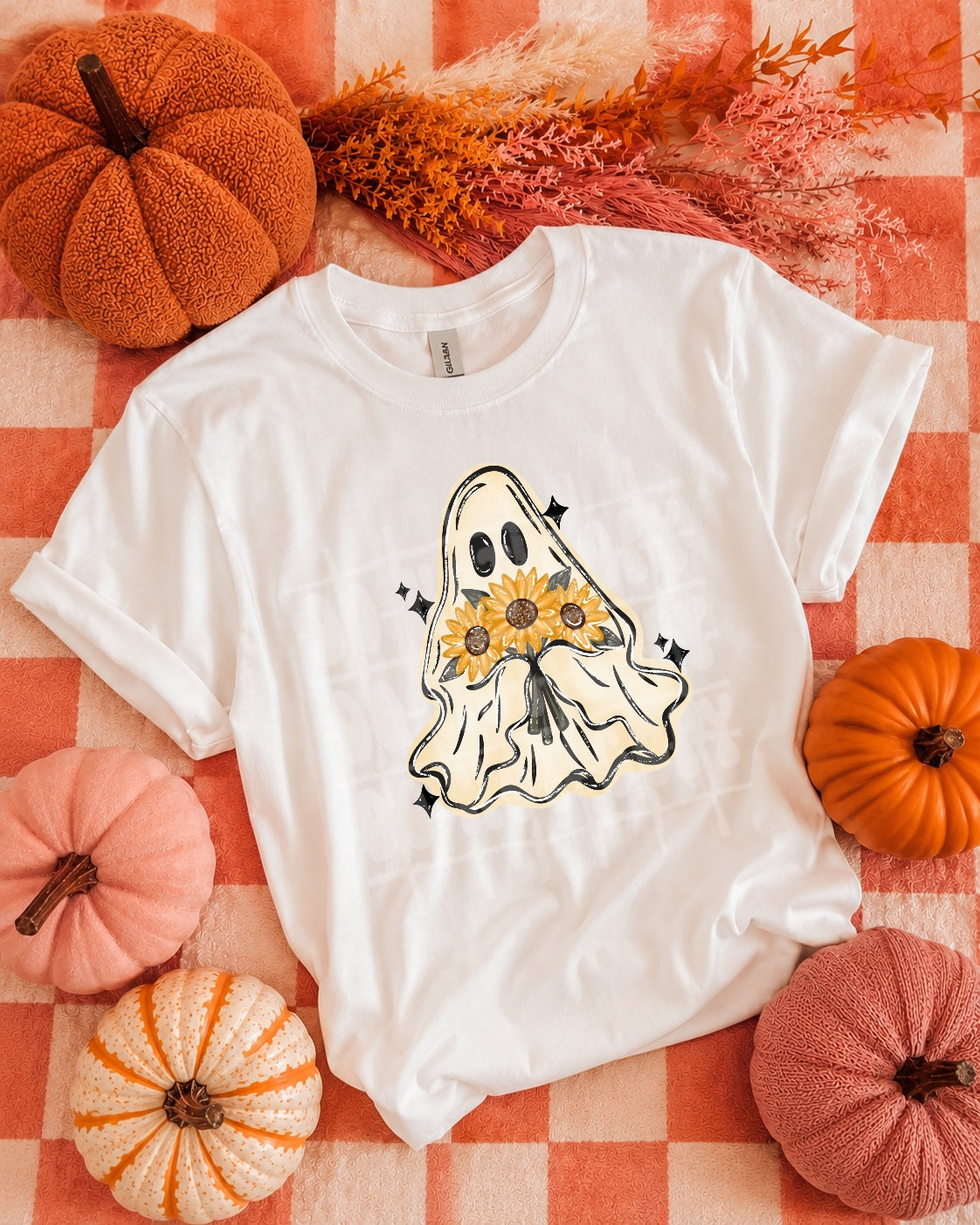 Ghost with Sunflowers DTF transfer mockup