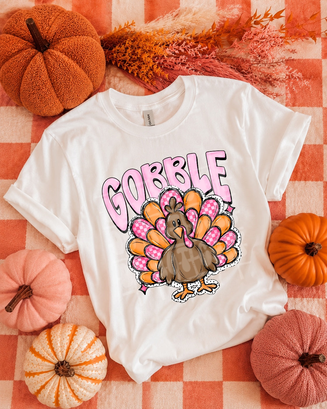 Gobble – Pink Gingham Turkey mockup