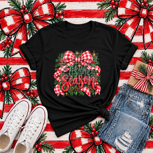 'Tis the Season – Christmas Bow tee mockup (transfer only)