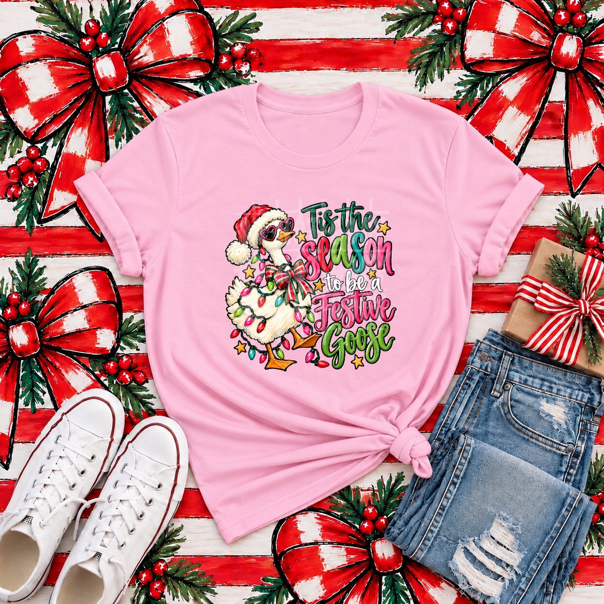 'Tis the Season to Be a Festive Goose tee mockup (transfer only)