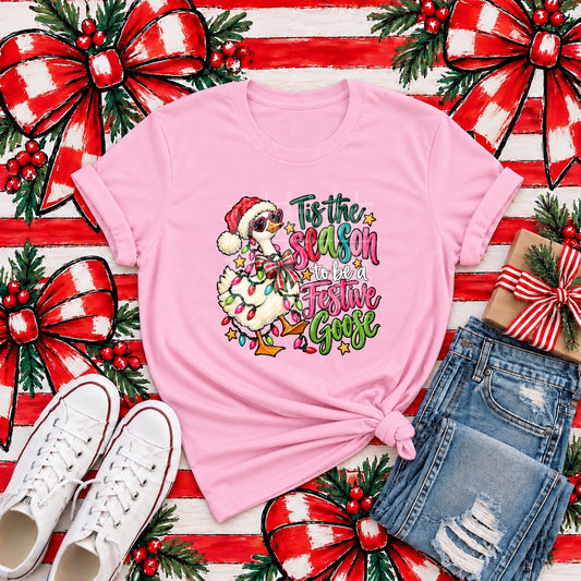 'Tis the Season to Be a Festive Goose tee mockup (transfer only)