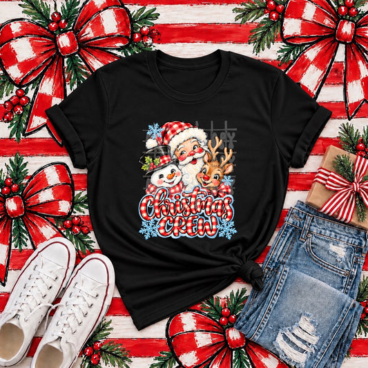 Christmas Crew – Santa, Snowman & Reindeer tee mockup (transfer only)
