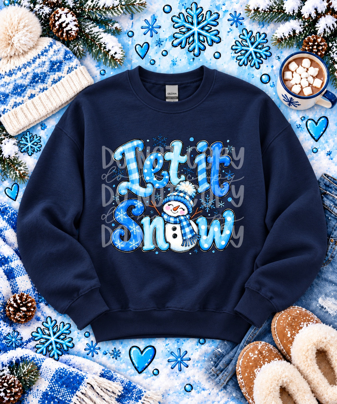 Let It Snow completed apparel mockup