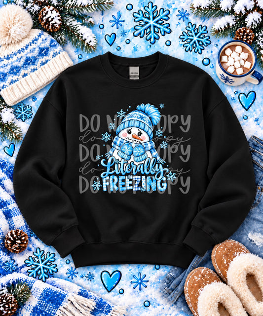 Literally Freezing completed apparel mockup