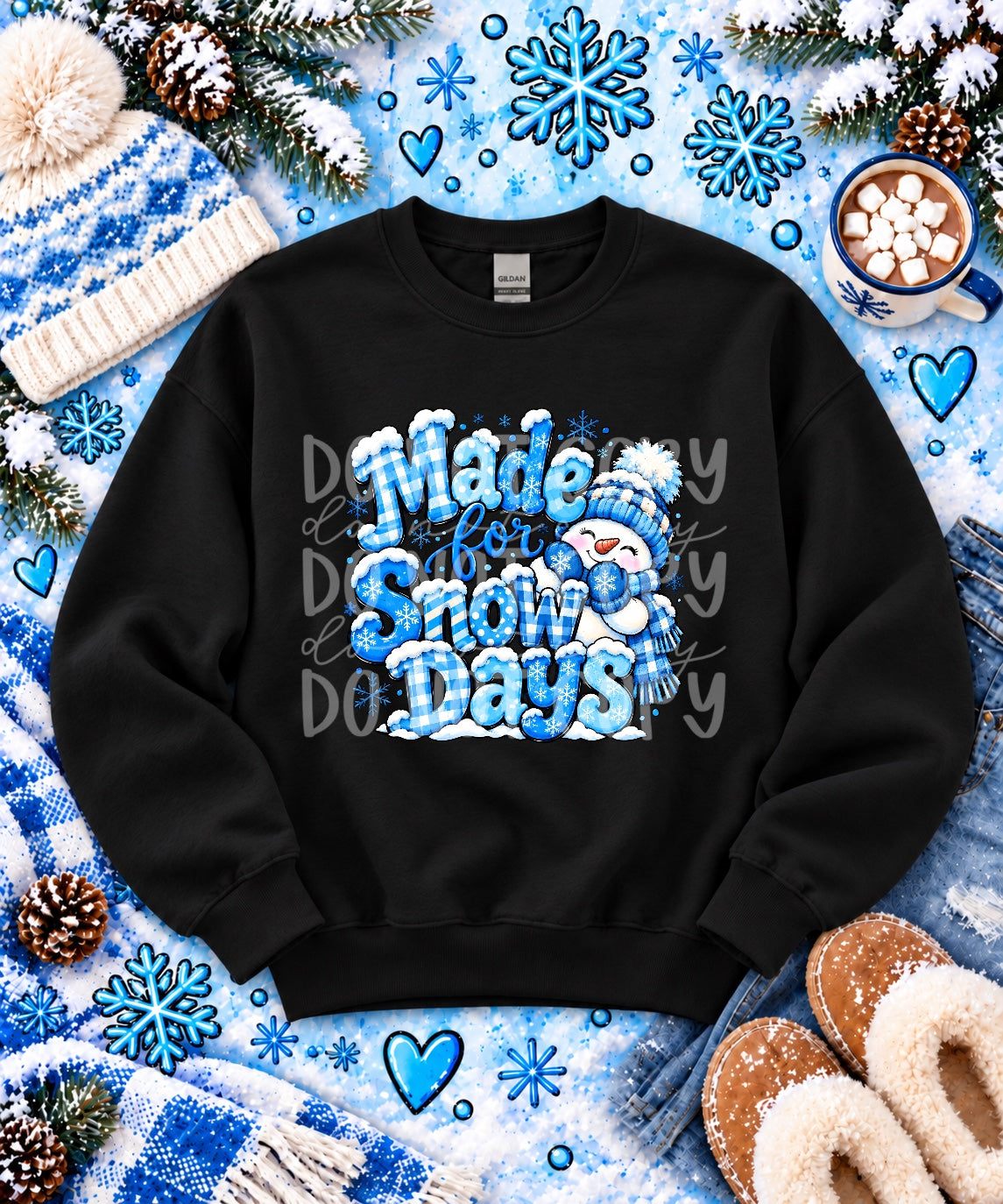 Made for Snow Days completed apparel mockup