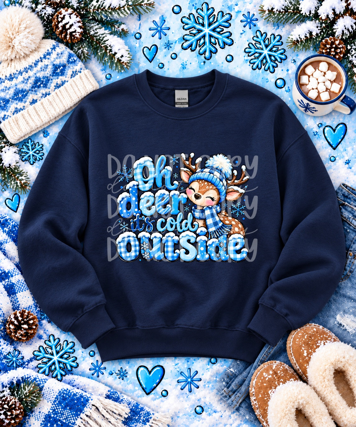 Oh Deer, It’s Cold Outside completed apparel mockup